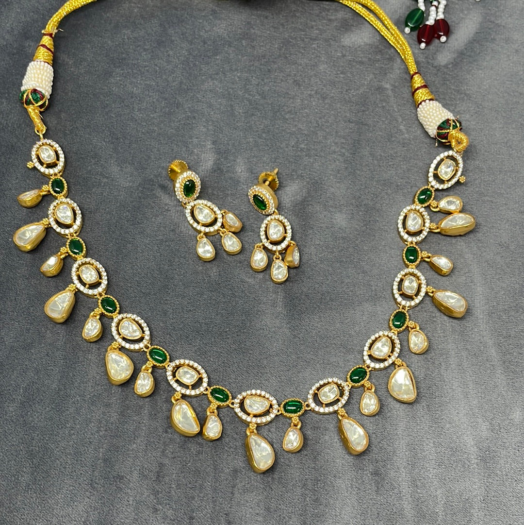 Dainty Real Moissanite Necklace Set- Green