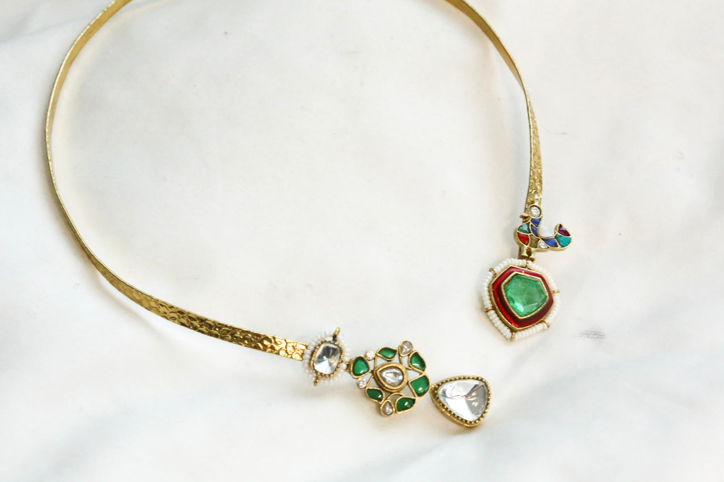 Adjustable Fusion Kundan, Doublet Hasli - Green (103-78)