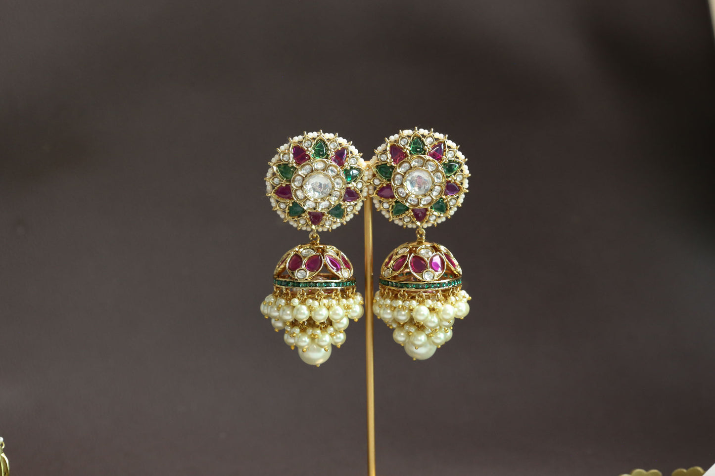 Surya Kundan Polki Jhumka - Multi