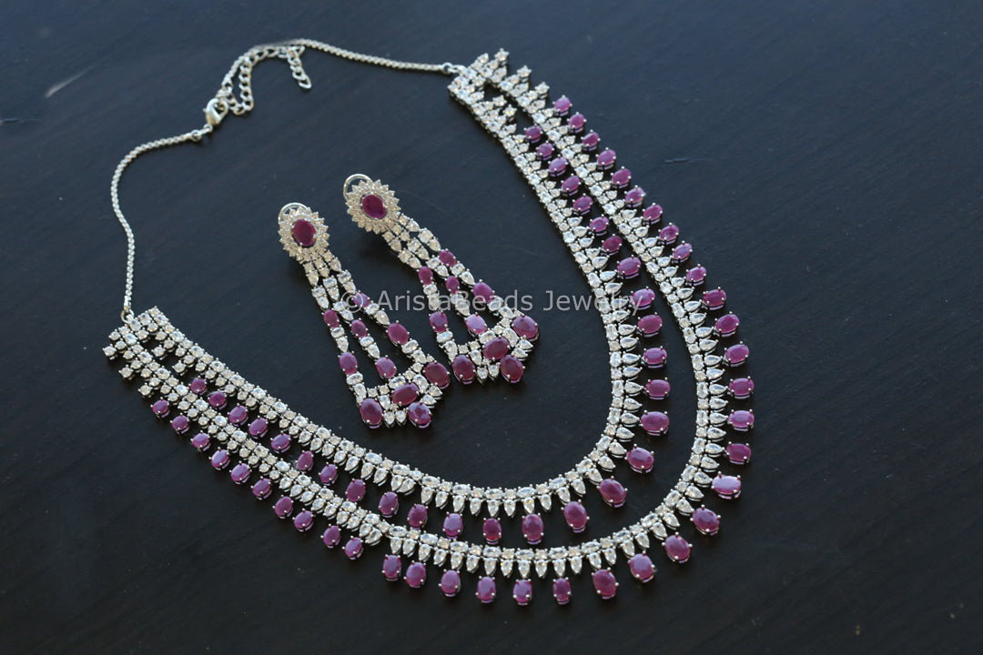 Long Premium Ruby CZ Necklace Set