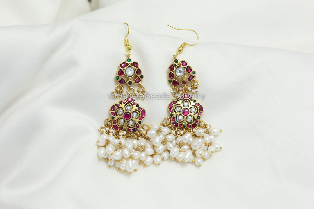 Rice Pearls Jadau Hook Earrings