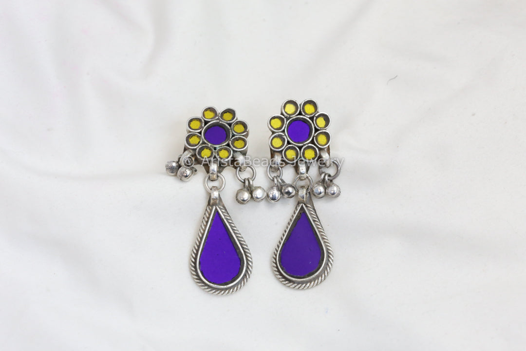 Alia Glass Earrings - Purple & Yellow