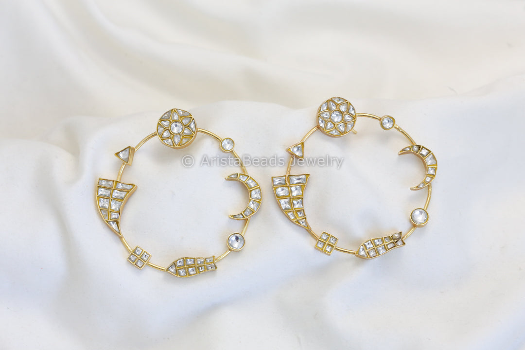 Contemporary Jadau Kundan Chandbaali - Clear