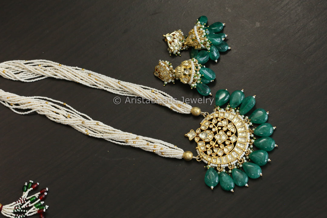Fine Pachi Necklace Set With Green Onyx Drops