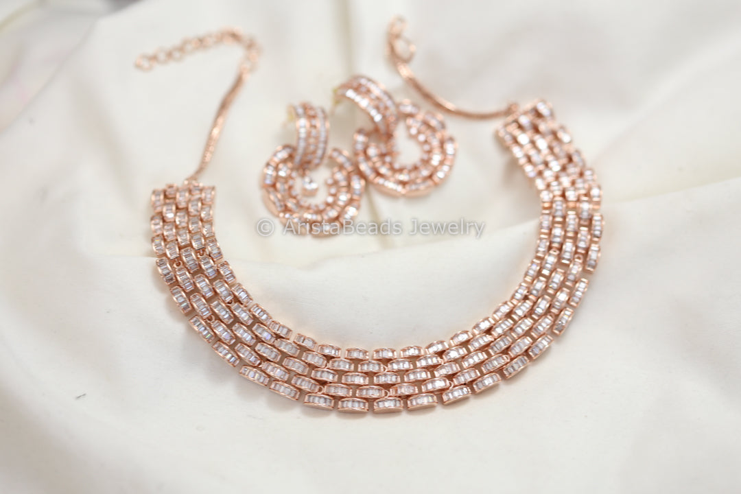 Contemporary Rose Gold CZ Necklace Set