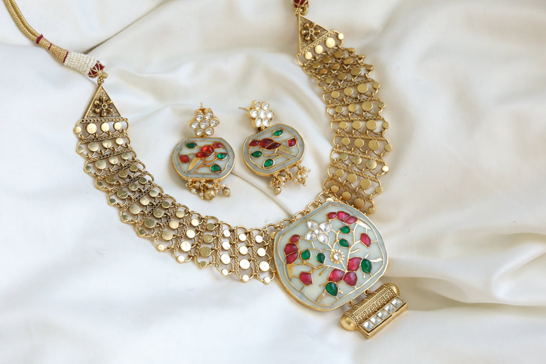 Silver Look Inlay Necklace Set