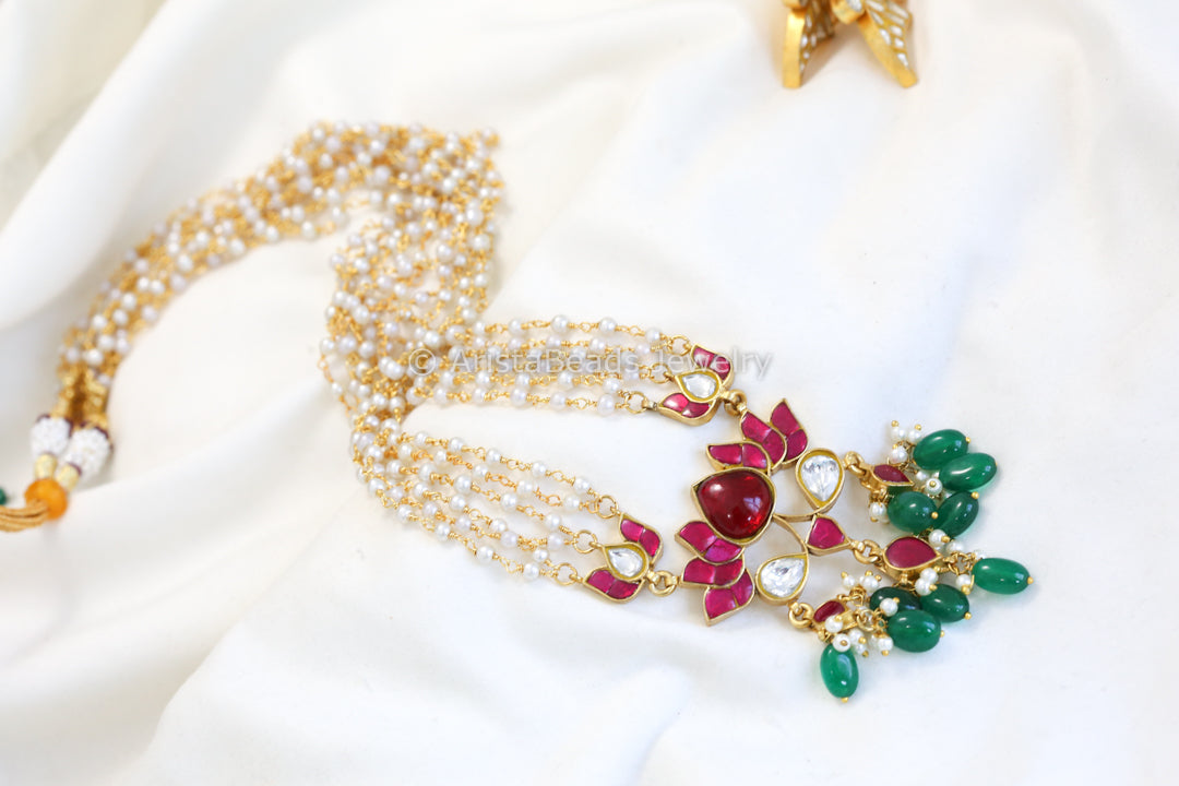 Lotus Kundan Jadau Necklace - Ruby