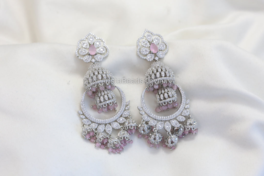 Nano CZ Chandbaai Jhumka - Pink