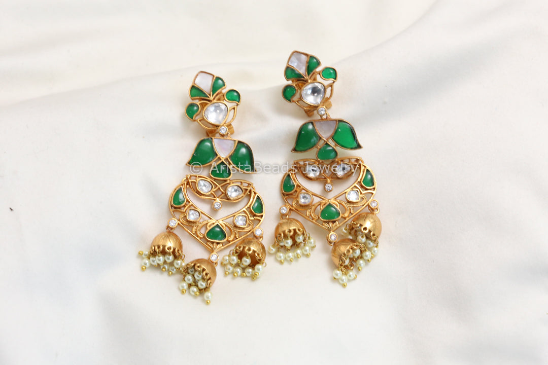 Green Kundan & MOP Kundan Jhumka