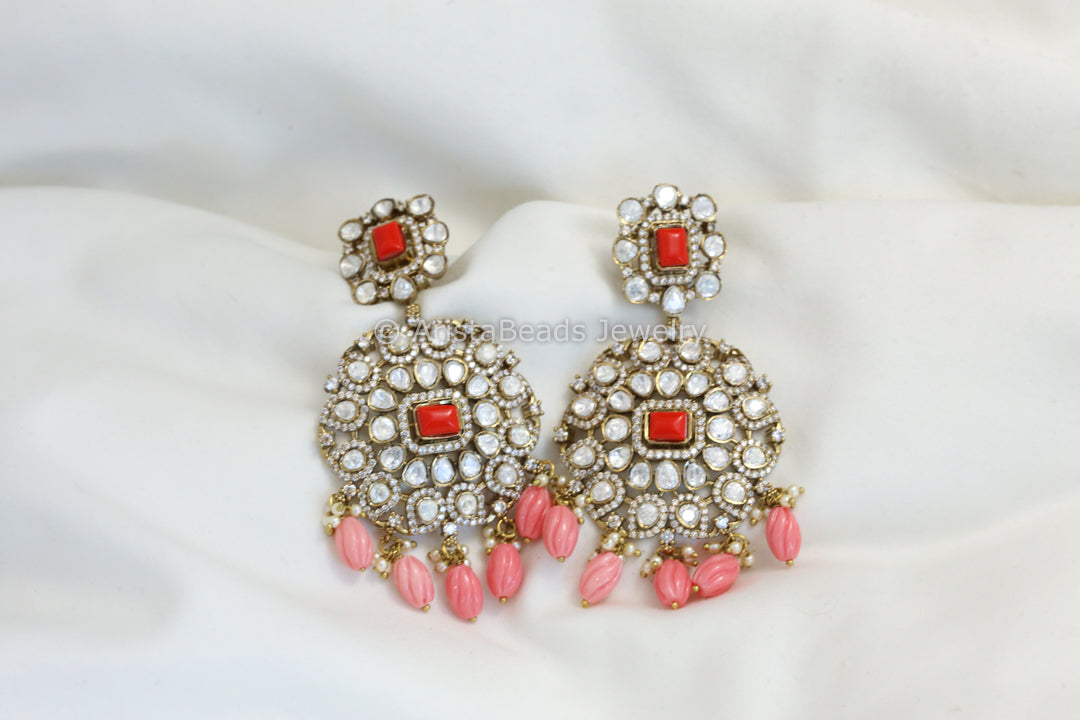 Mehndi Finish Coral Moissanite CZ Earrings