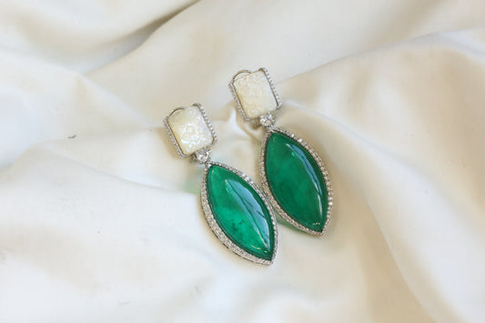Green Doublet & Carved MOP CZ Earrings