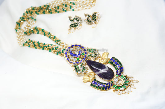 Jadau Fusion Necklace Set -  Amethyst (Removable)