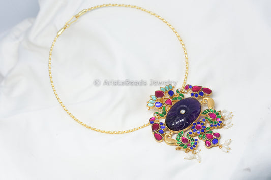 Jadau Fusion Hasli Necklace Set - Amethyst (Removable)