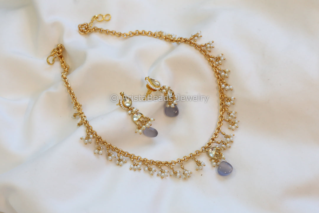 Gray Danity Pachi Kundan Chain Set