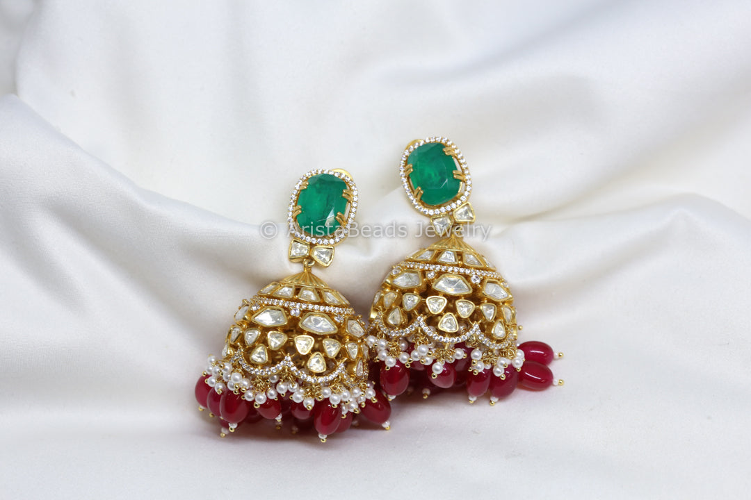 Large Real Moissanite Green Doublet Jhumka