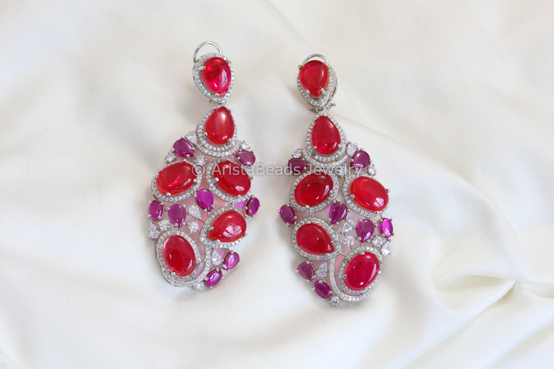 Red Doublet CZ Earrings