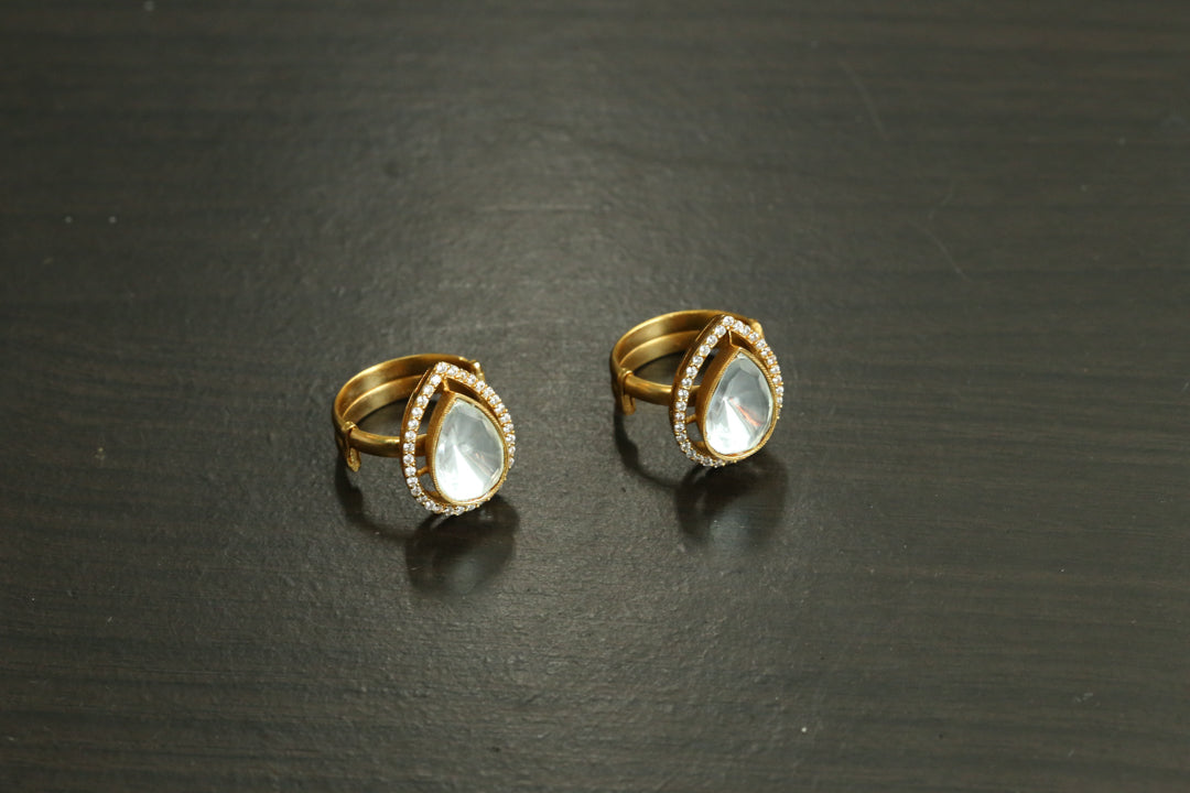 Teardrop Kundan Polki CZ Ring