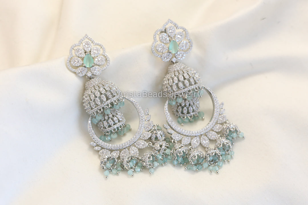 Nano CZ Chandbaai Jhumka - Mint