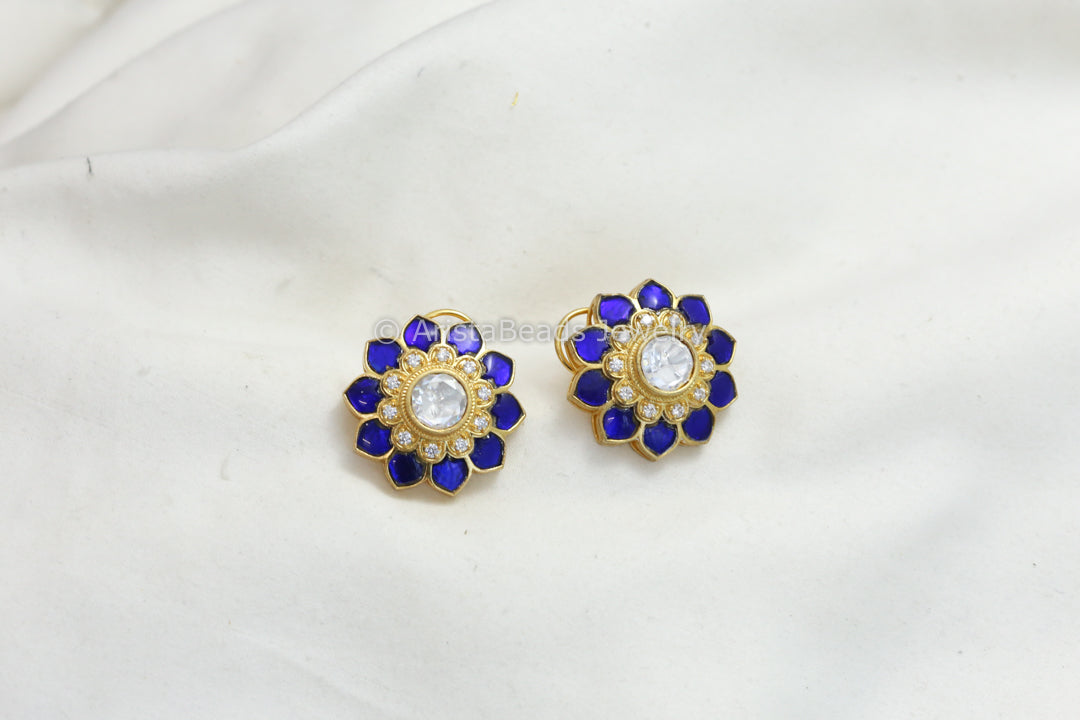 Jadau Kundan Polki Studs - Blue