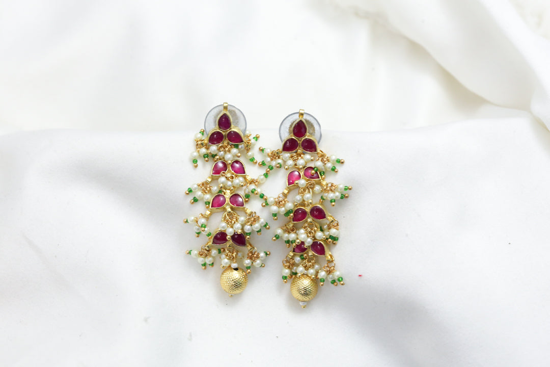 Dainty Pachi Kundan Earrings - Ruby