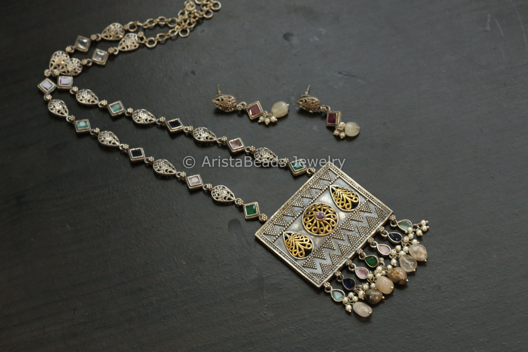 Suhana Dual Tone Necklace Set - Multicolor