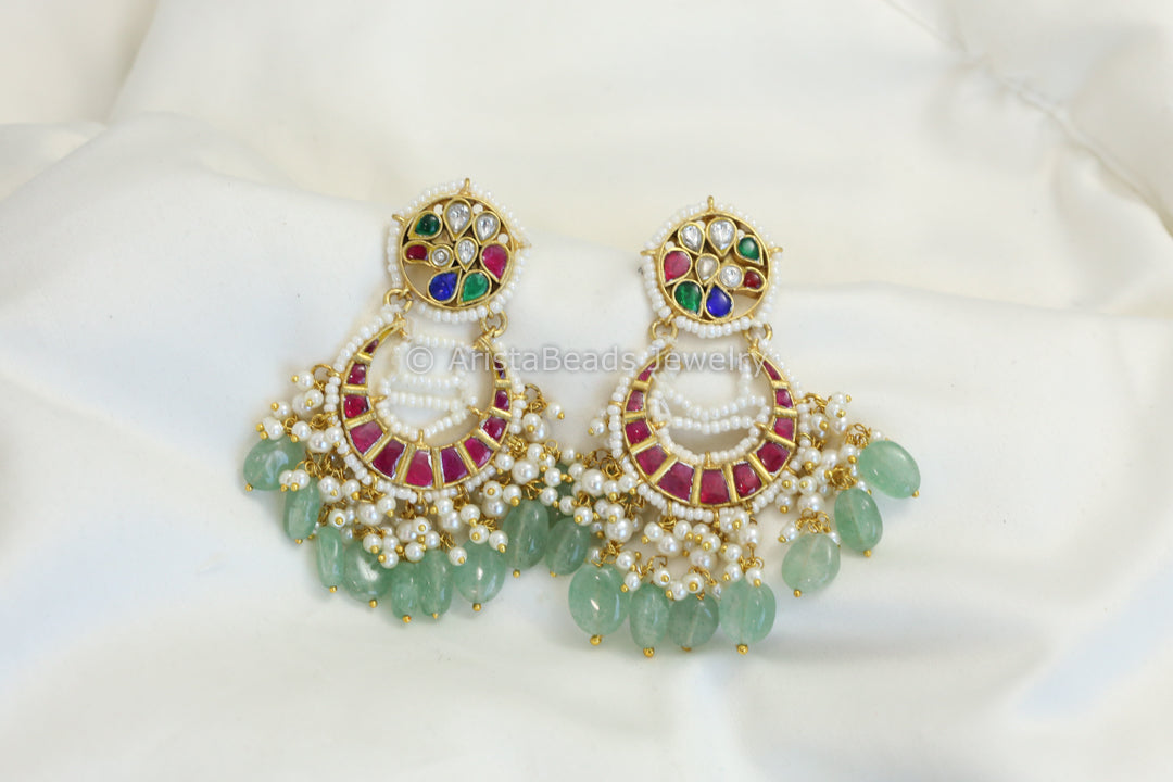 Pearl Piroyi Jadau Kundan Chandbaali - Ruby