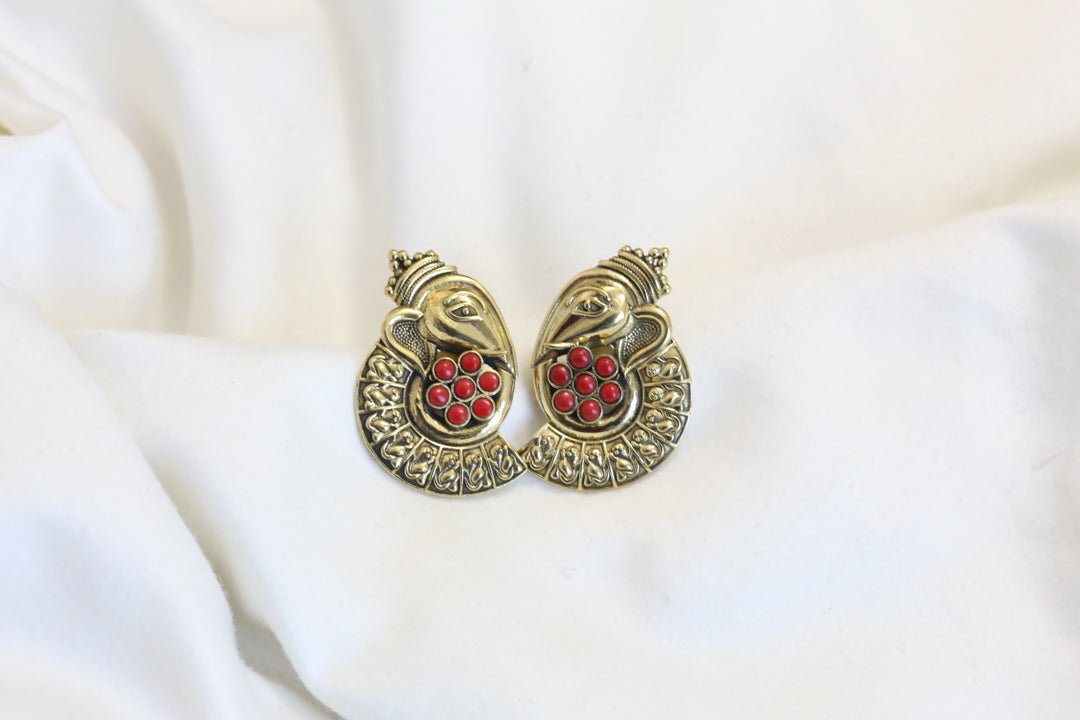 Antique Ganesha Coral Earrings