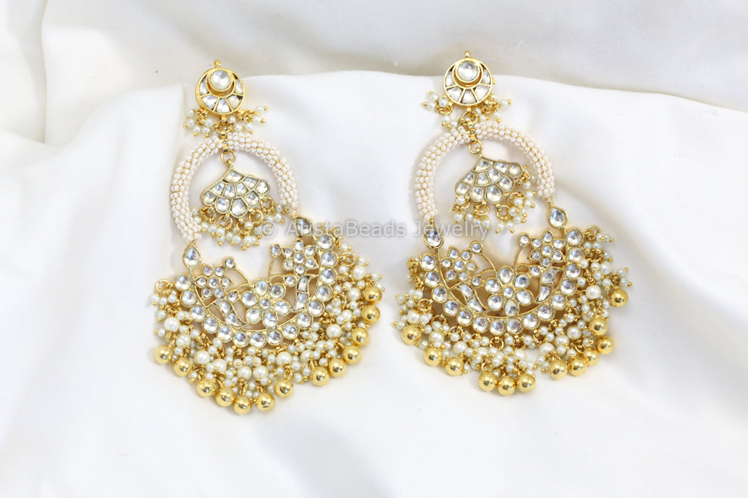 Fine Pachi Kundan Pearl Chandbaali