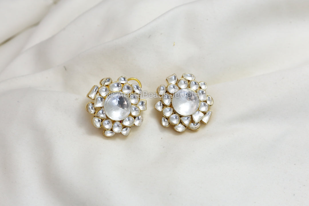 Large Clear Polki Kundan Studs