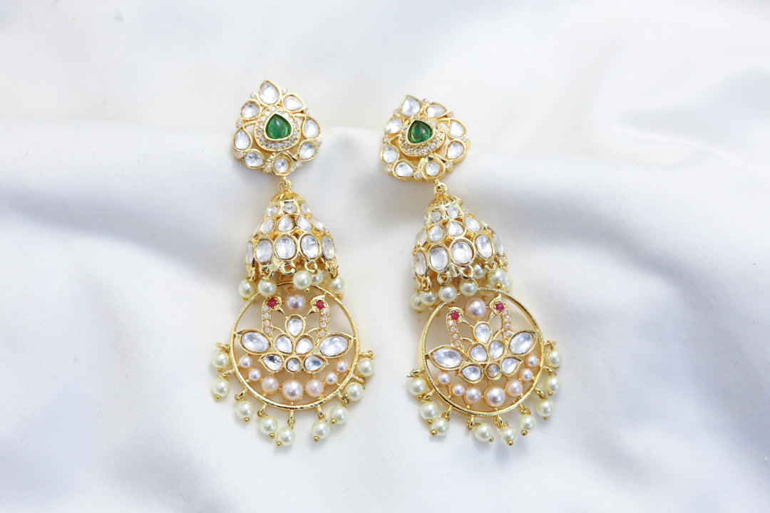 Foil Kundan Polki Jhumka Chandbaali - Green