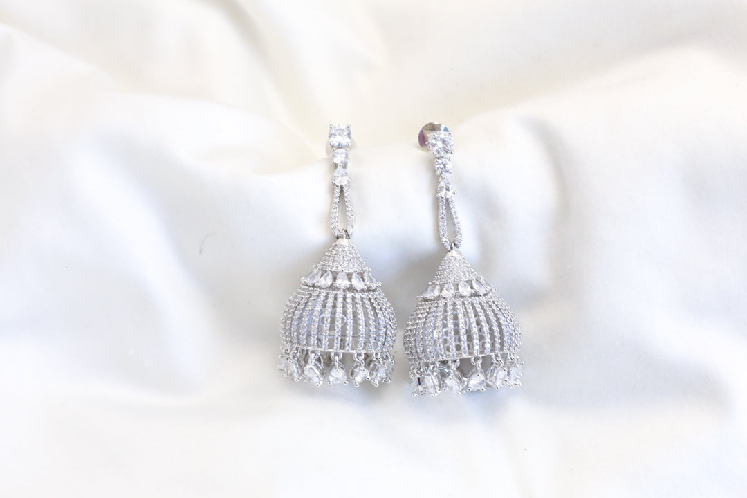 Clear CZ Jhumka Silver Finish