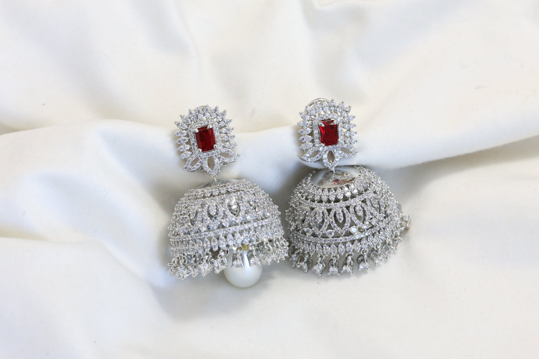 Large Rotating CZ Jhumka - Red