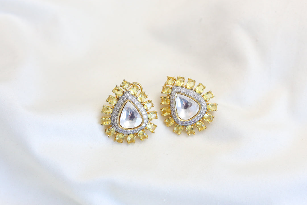 Yellow CZ & Kundan Polki Studs