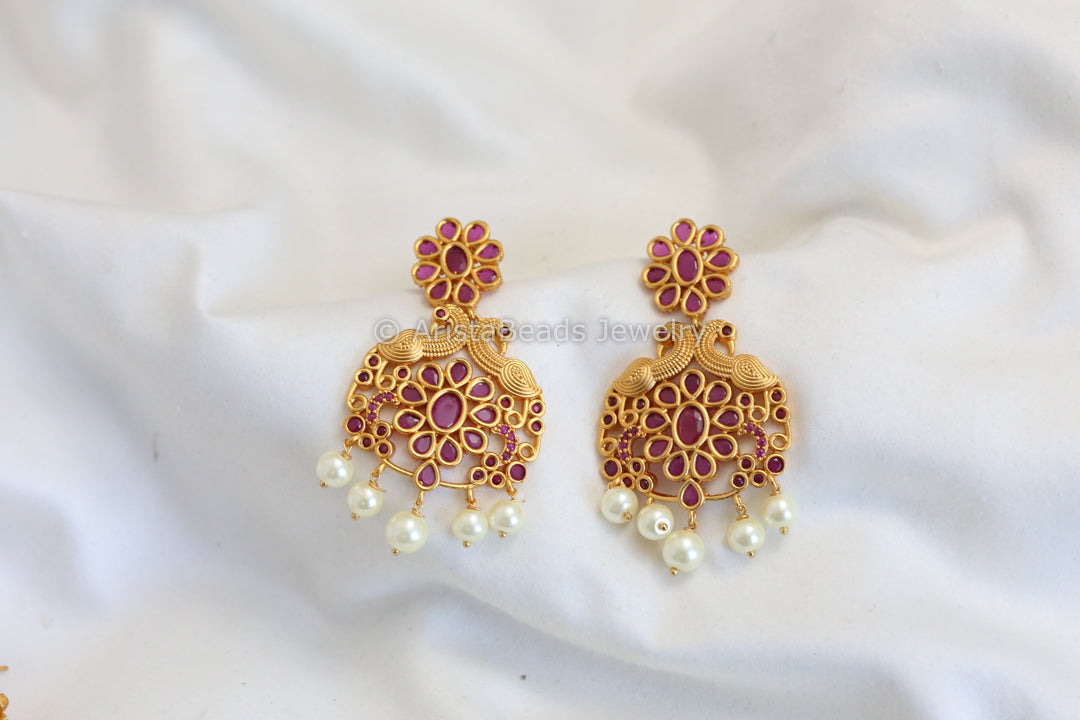 Antique Gold Chandbaali - Ruby