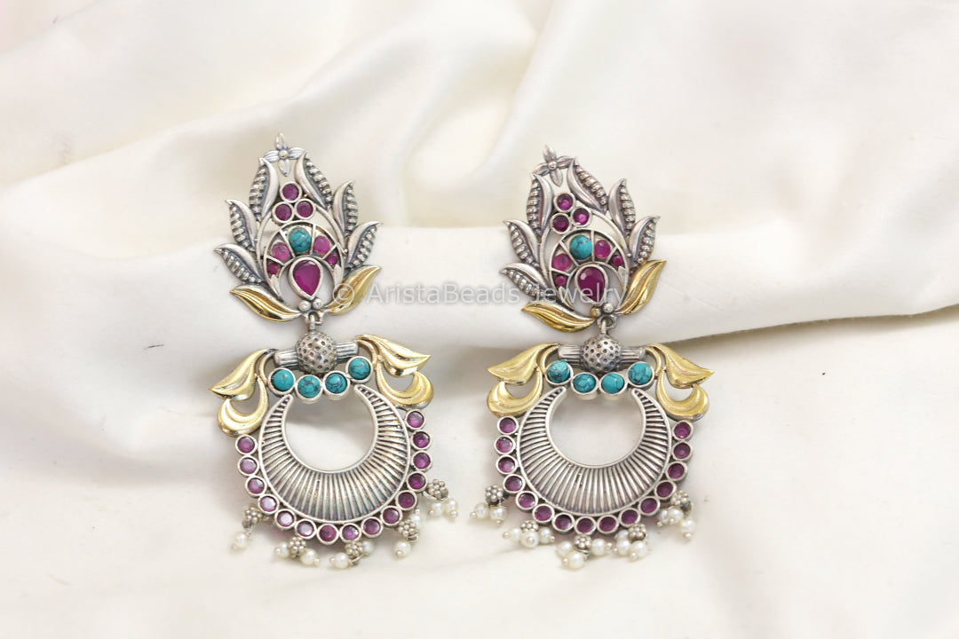 Dual Tone Chandbaali - Ruby Turquoise