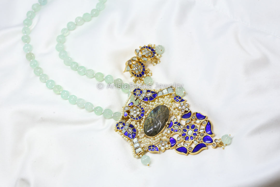 Jadau Fusion Blue Mint Pendant Set
