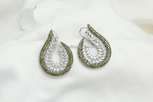 Half Moon CZ Pave Setting Earrings - Olive