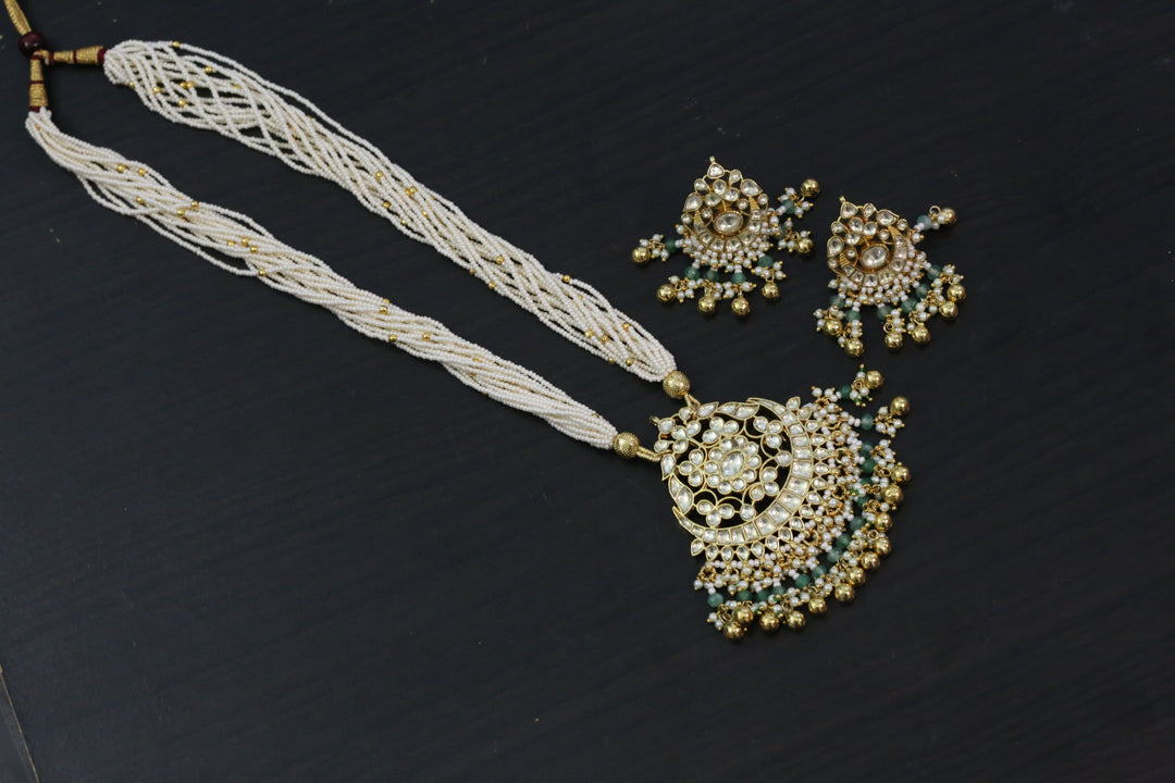 Long Clear Pachi Kundan Necklace Set