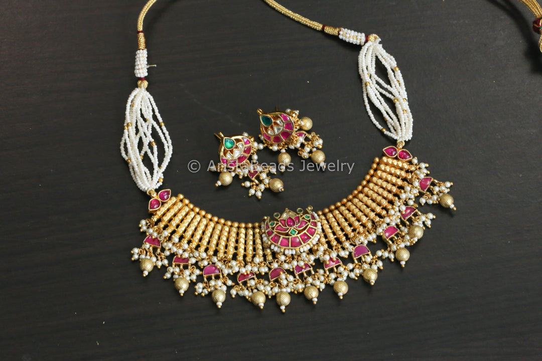 Real Gold Look Pachi Kundan Necklace Set