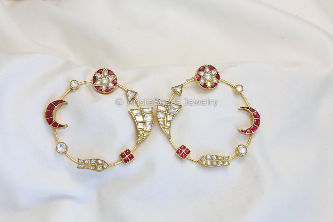Contemporary Jadau Kundan Chandbaali - Ruby
