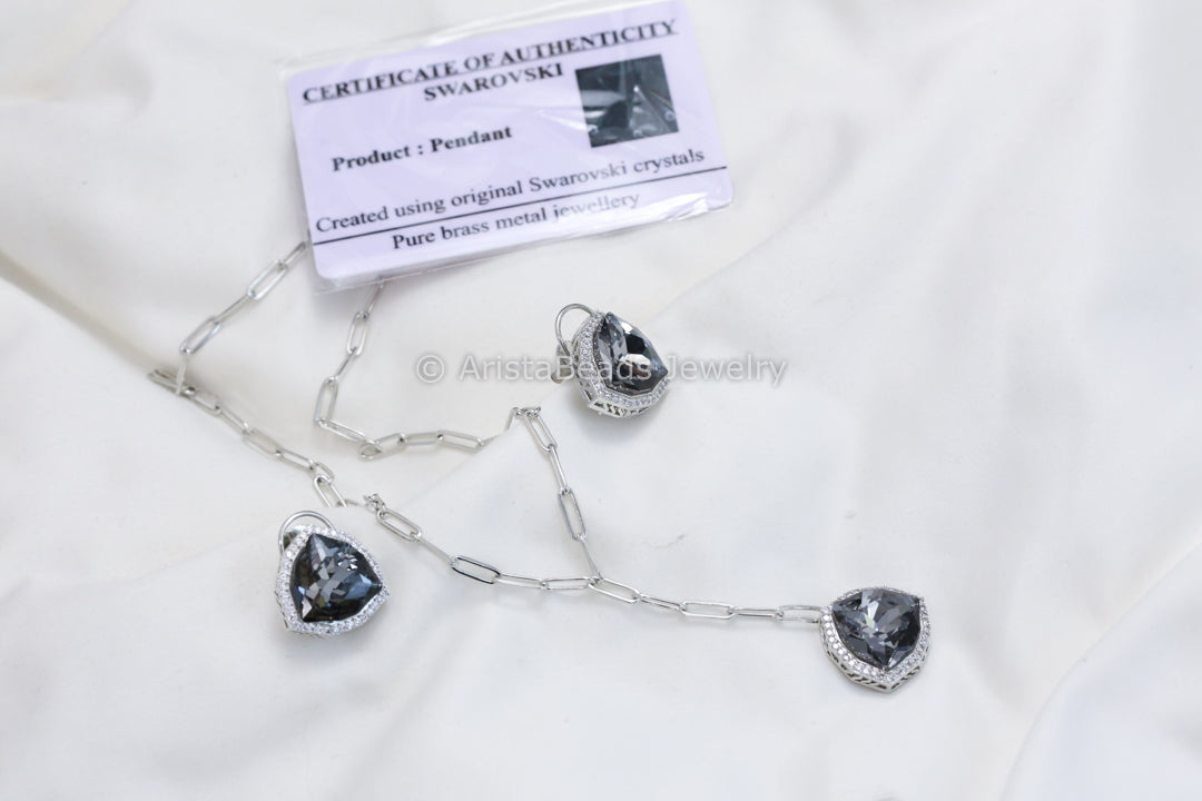 Dainty Austrian Swarovski Crystal Necklace Set - Charcoal