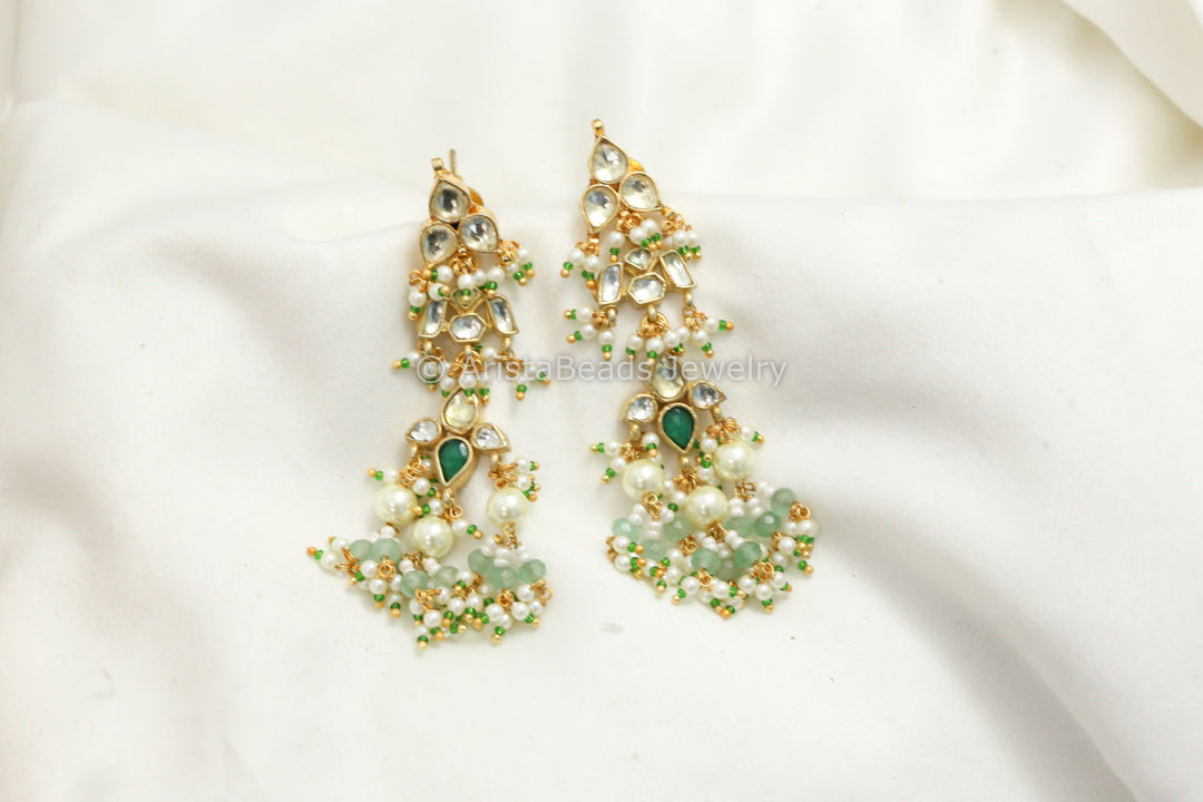 Dainty Pachi Kundan Earrings - Aventurine Drops