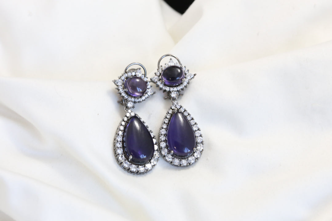 Candy Look Pota & CZ Earrings - Purple