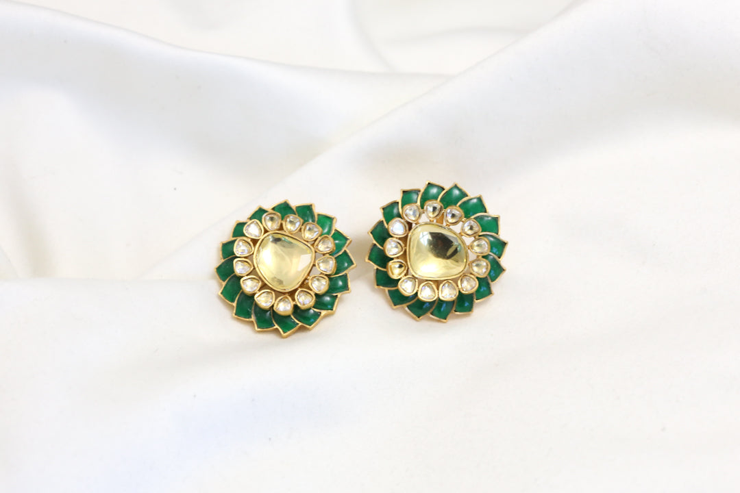 Premium Green Uncut Polki Studs