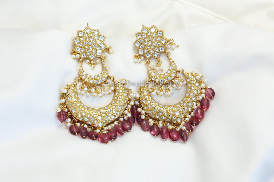 Next To Real Fine Jadau Chandbaali - Rhodolite Drops