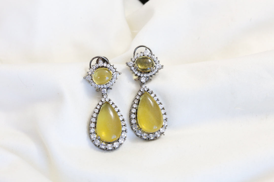 Candy Look Pota & CZ earrings - Yellow