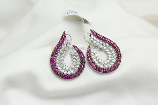 Half Moon CZ Pave Setting Earrings - Ruby Pink