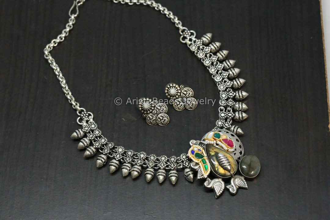 Silver Look Jadau Fusion Necklace Set - Stye 3