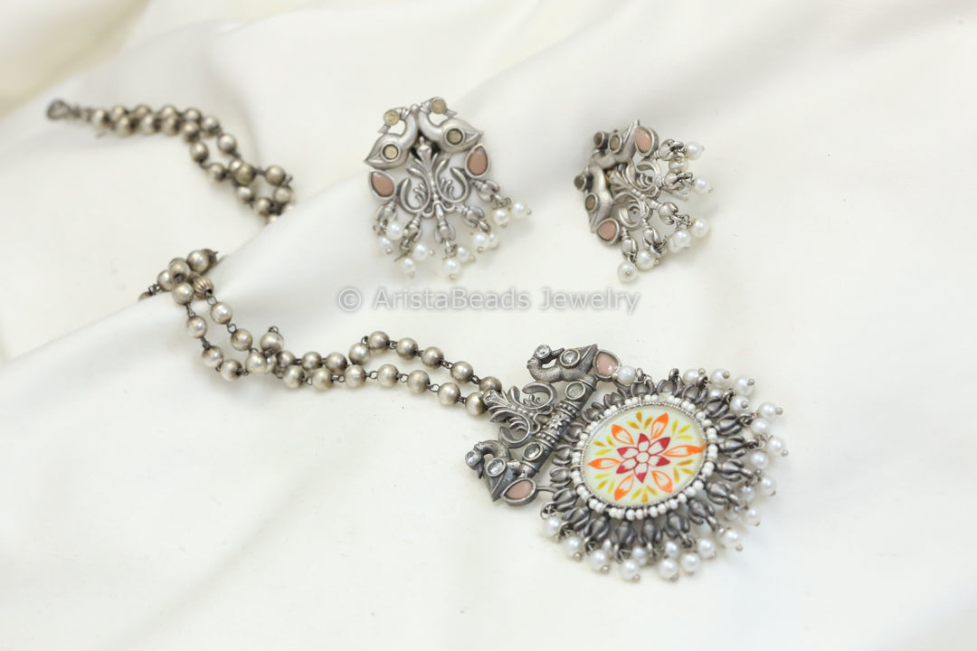 Meenakari Pendant Set - Peach