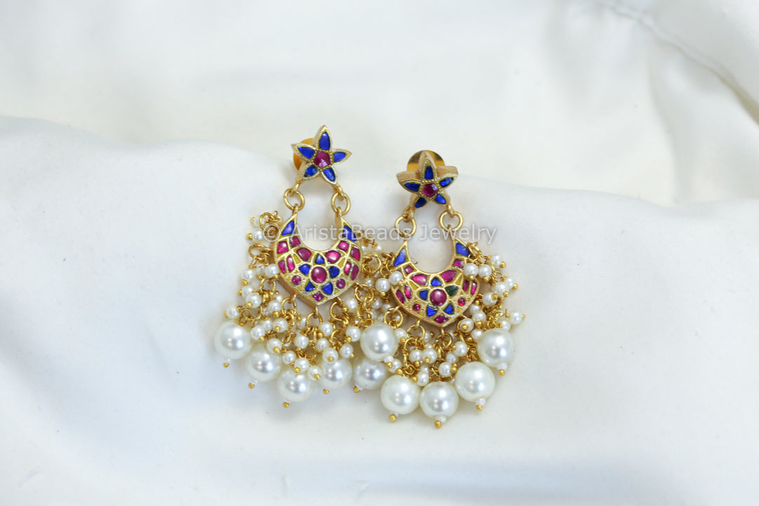 Small Blue Ruby Jadau Chandbaali